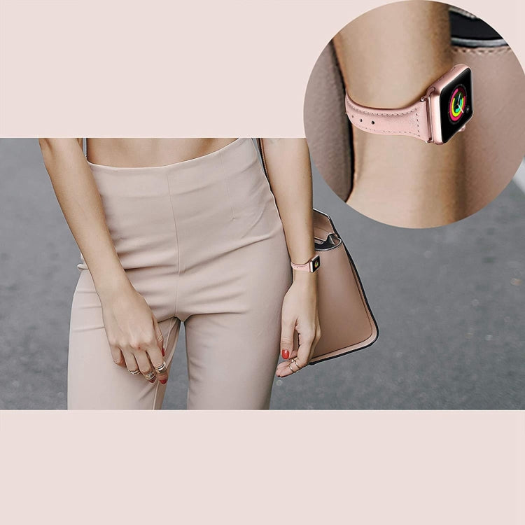 Genuine Leather Watch Band For Apple Watch Ultra 49mm / Series 8&7 45mm / SE 2&6&SE&5&4 44mm / 3&2&1 42mm(Rose Pink) by bashfashion