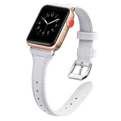 Genuine Leather Watch Band For Apple Watch Ultra 49mm / Series 8&7 45mm / SE 2&6&SE&5&4 44mm / 3&2&1 42mm(White) by bashfashion