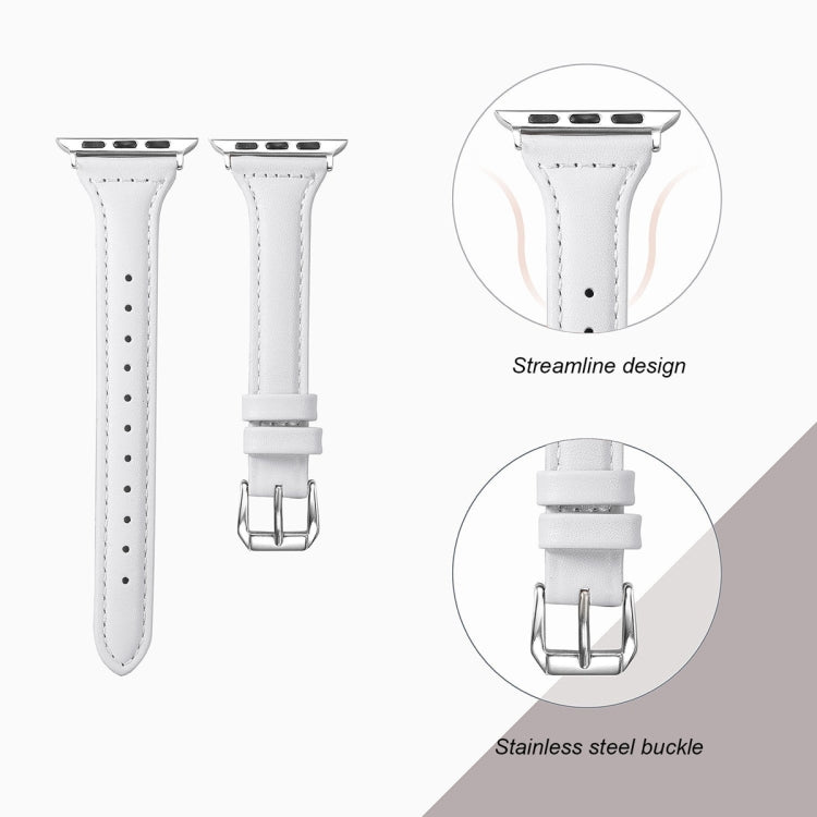 Genuine Leather Watch Band For Apple Watch Ultra 49mm / Series 8&7 45mm / SE 2&6&SE&5&4 44mm / 3&2&1 42mm(White) by bashfashion