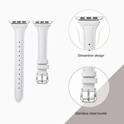 Genuine Leather Watch Band For Apple Watch Ultra 49mm / Series 8&7 45mm / SE 2&6&SE&5&4 44mm / 3&2&1 42mm(White) by bashfashion