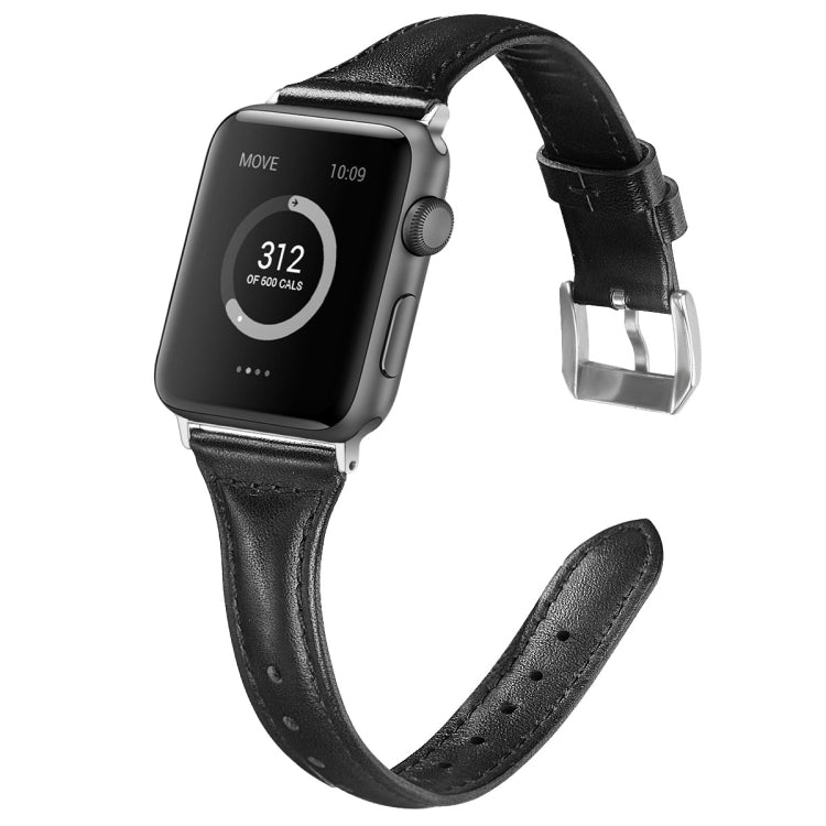 Genuine Leather Watch Band For Apple Watch Ultra 49mm / Series 8&7 45mm / SE 2&6&SE&5&4 44mm / 3&2&1 42mm(Black) by bashfashion
