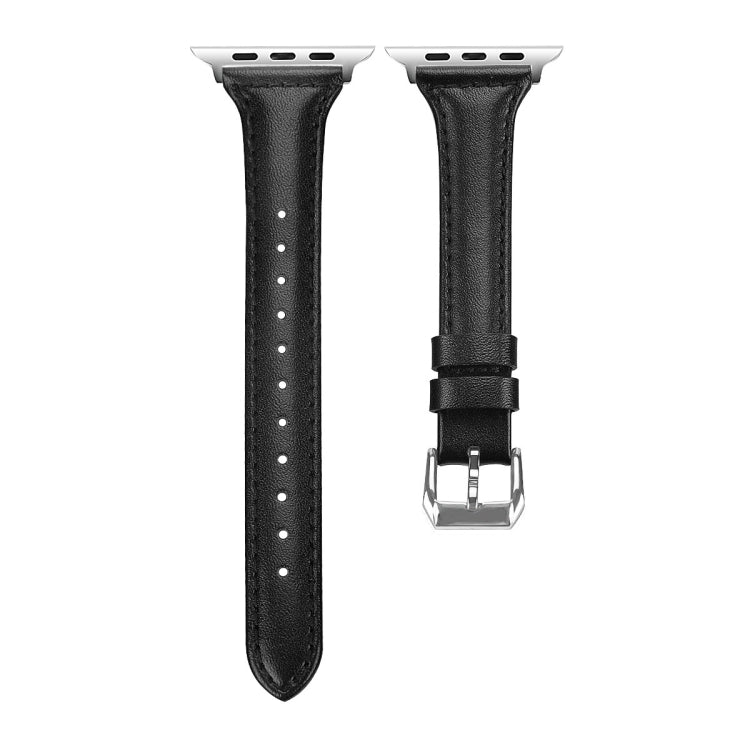 Genuine Leather Watch Band For Apple Watch Ultra 49mm / Series 8&7 45mm / SE 2&6&SE&5&4 44mm / 3&2&1 42mm(Black) by bashfashion