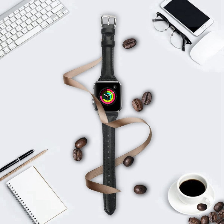 Genuine Leather Watch Band For Apple Watch Ultra 49mm / Series 8&7 45mm / SE 2&6&SE&5&4 44mm / 3&2&1 42mm(Black) by bashfashion
