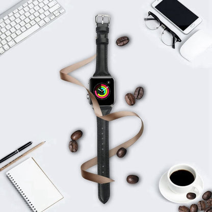 Genuine Leather Watch Band For Apple Watch Ultra 49mm / Series 8&7 45mm / SE 2&6&SE&5&4 44mm / 3&2&1 42mm(Black) by bashfashion