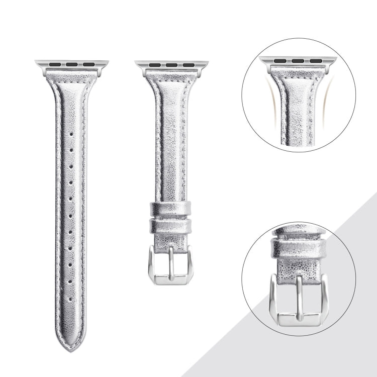 Genuine Leather Watch Band For Apple Watch Ultra 49mm / Series 8&7 45mm / SE 2&6&SE&5&4 44mm / 3&2&1 42mm(Silver) by bashfashion