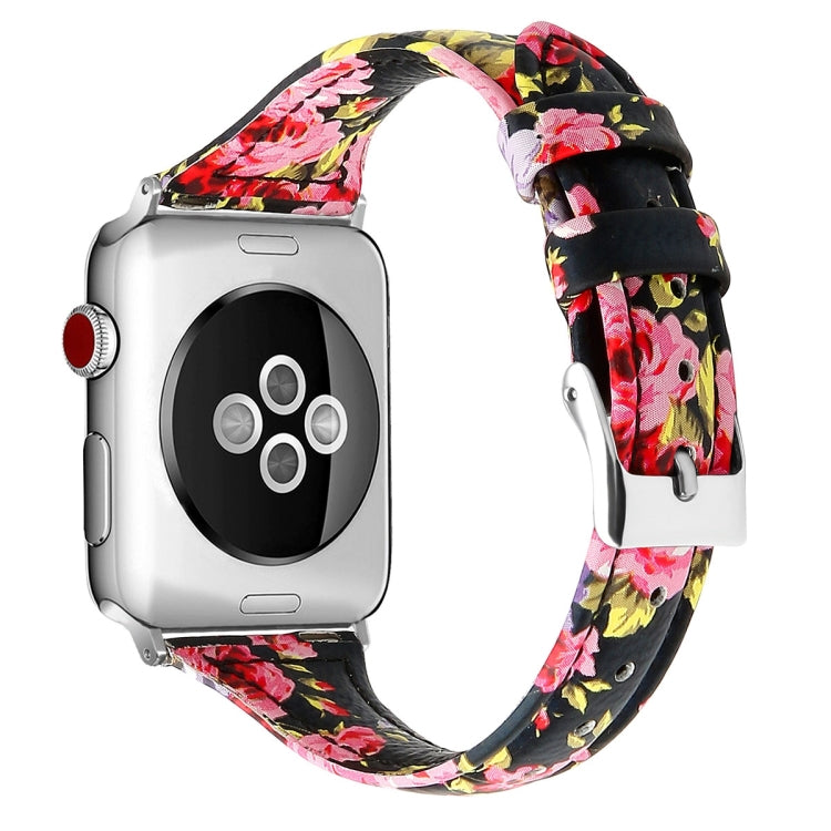 Genuine Leather Watch Band For Apple Watch Ultra 49mm / Series 8&7 45mm / SE 2&6&SE&5&4 44mm / 3&2&1 42mm(Pink Flower) by bashfashion