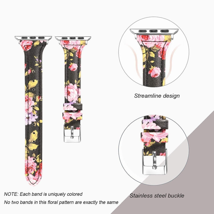 Genuine Leather Watch Band For Apple Watch Ultra 49mm / Series 8&7 45mm / SE 2&6&SE&5&4 44mm / 3&2&1 42mm(Pink Flower) by bashfashion