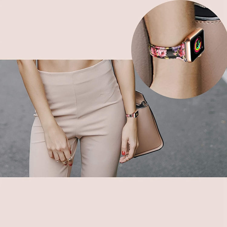 Genuine Leather Watch Band For Apple Watch Ultra 49mm / Series 8&7 45mm / SE 2&6&SE&5&4 44mm / 3&2&1 42mm(Pink Flower) by bashfashion