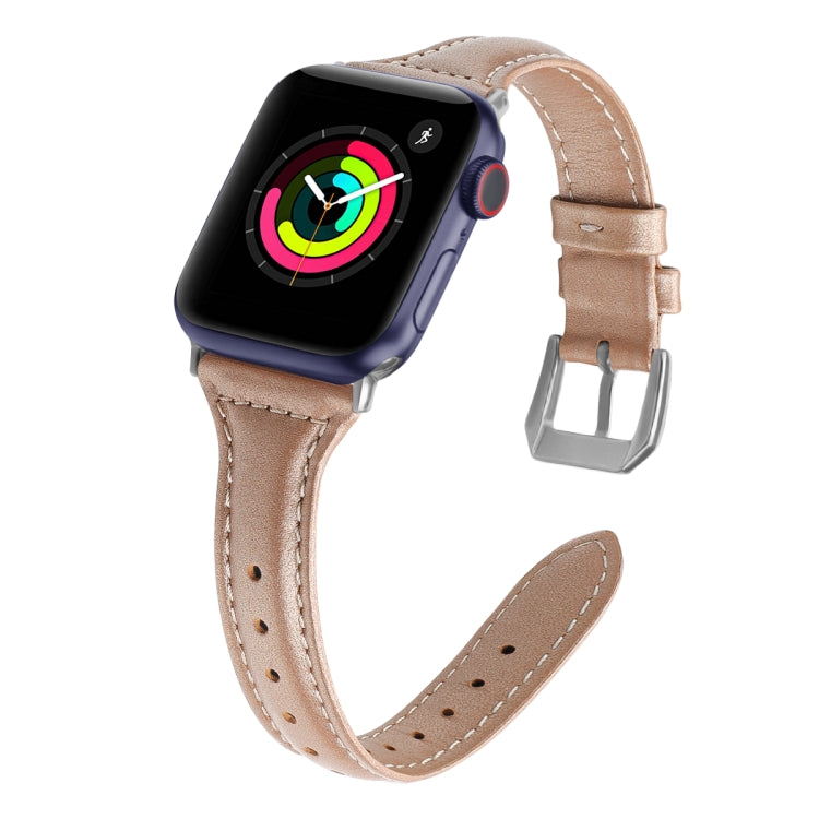 Genuine Leather Watch Band For Apple Watch Ultra 49mm&Watch Ultra 2 49mm / Series 9&8&7 45mm / SE 3&SE 2&6&SE&5&4 44mm / 3&2&1 42mm(Pink Gold) by bashfashion