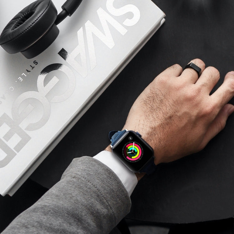 Genuine Leather Watch Band For Apple Watch Ultra 49mm&Watch Ultra 2 49mm / Series 9&8&7 45mm / SE 3&SE 2&6&SE&5&4 44mm / 3&2&1 42mm(Cyanine Wax Leather) by bashfashion