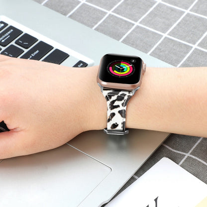 Genuine Leather Watch Band For Apple Watch Ultra 49mm&Watch Ultra 2 49mm / Series 9&8&7 45mm / SE 3&SE 2&6&SE&5&4 44mm / 3&2&1 42mm(Yellow Leopard Print) by bashfashion