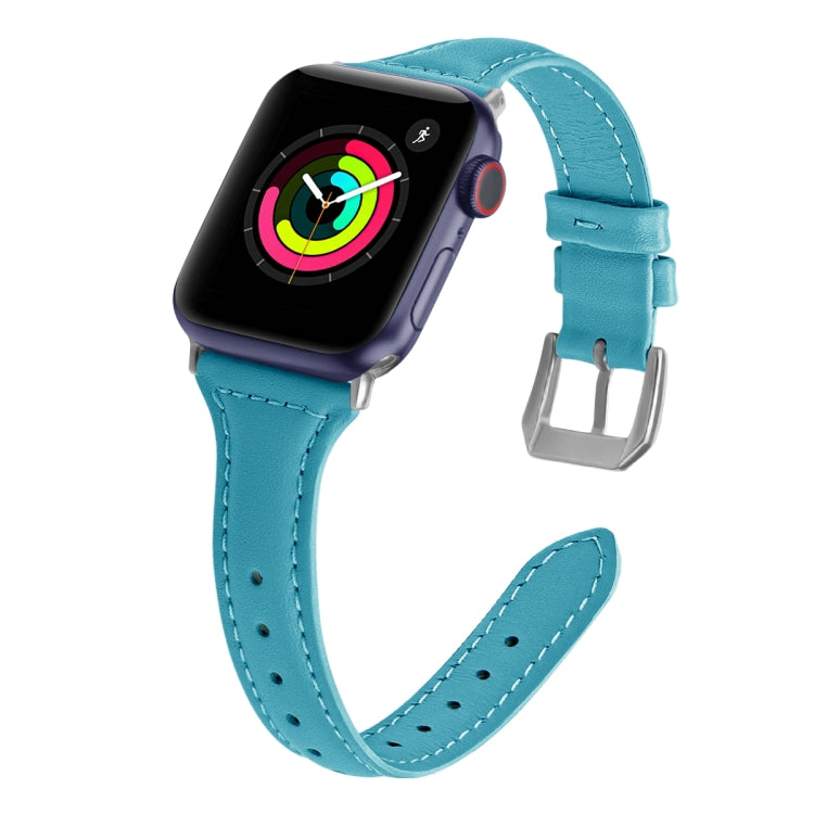 Genuine Leather Watch Band For Apple Watch Ultra 49mm&Watch Ultra 2 49mm / Series 9&8&7 45mm / SE 3&SE 2&6&SE&5&4 44mm / 3&2&1 42mm(Blue) by bashfashion