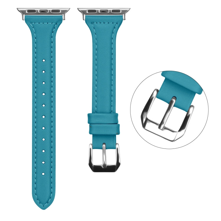 Genuine Leather Watch Band For Apple Watch Ultra 49mm&Watch Ultra 2 49mm / Series 9&8&7 45mm / SE 3&SE 2&6&SE&5&4 44mm / 3&2&1 42mm(Blue) by bashfashion