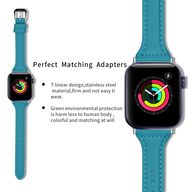 Genuine Leather Watch Band For Apple Watch Ultra 49mm&Watch Ultra 2 49mm / Series 9&8&7 45mm / SE 3&SE 2&6&SE&5&4 44mm / 3&2&1 42mm(Blue) by bashfashion