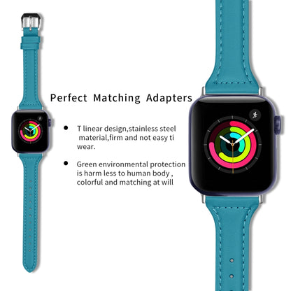 Genuine Leather Watch Band For Apple Watch Ultra 49mm&Watch Ultra 2 49mm / Series 9&8&7 45mm / SE 3&SE 2&6&SE&5&4 44mm / 3&2&1 42mm(Blue) by bashfashion