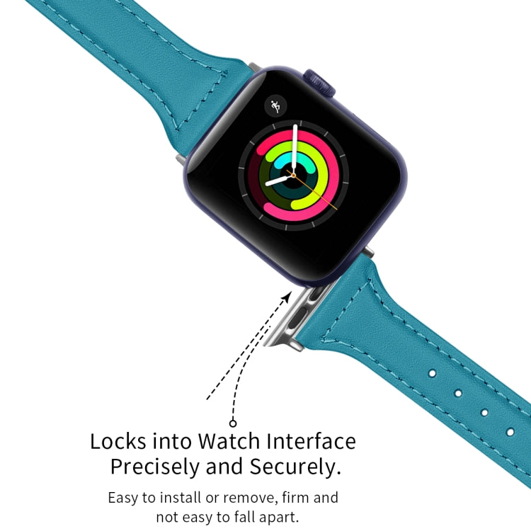 Genuine Leather Watch Band For Apple Watch Ultra 49mm&Watch Ultra 2 49mm / Series 9&8&7 45mm / SE 3&SE 2&6&SE&5&4 44mm / 3&2&1 42mm(Blue) by bashfashion