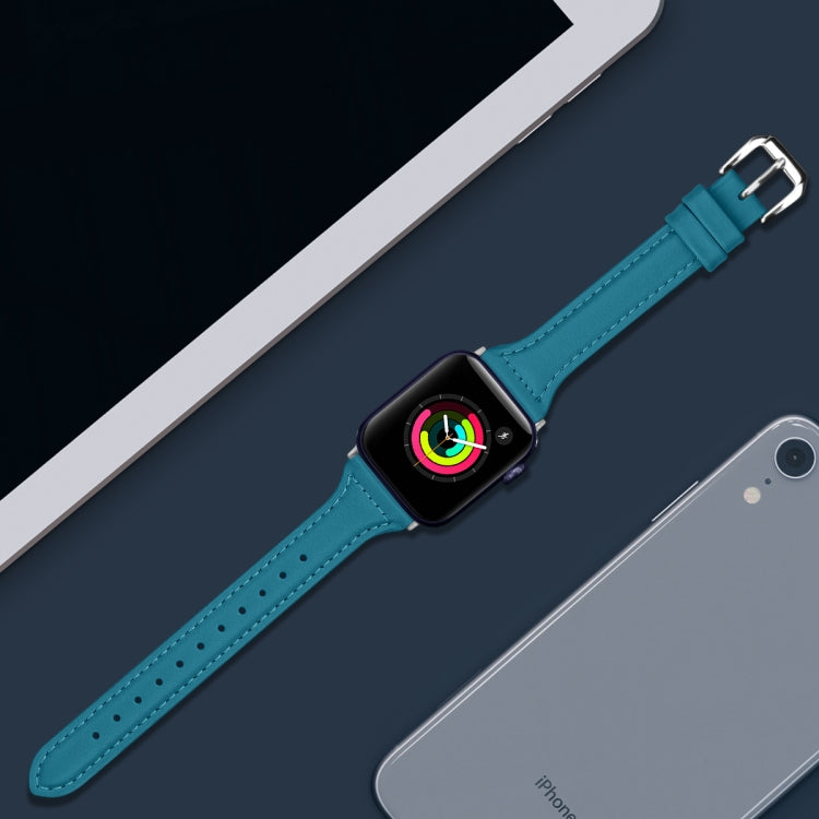 Genuine Leather Watch Band For Apple Watch Ultra 49mm&Watch Ultra 2 49mm / Series 9&8&7 45mm / SE 3&SE 2&6&SE&5&4 44mm / 3&2&1 42mm(Blue) by bashfashion