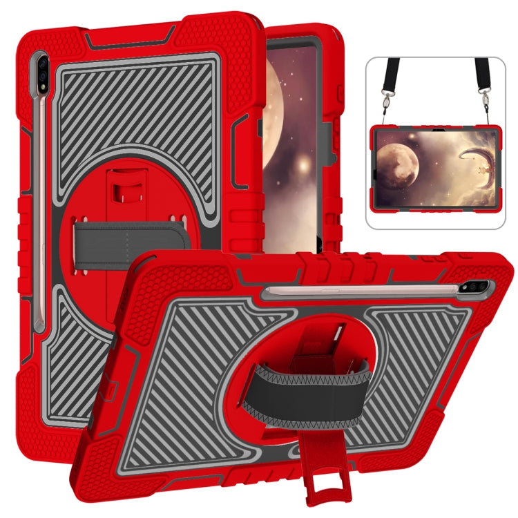 For Samsung Galaxy Tab A7 Lite 360 Degree Rotation Contrast Color Silicone + PC Tablet Case(Red+Black) by bashfashion