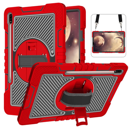 For Samsung Galaxy Tab A7 Lite 360 Degree Rotation Contrast Color Silicone + PC Tablet Case(Red+Black) by bashfashion