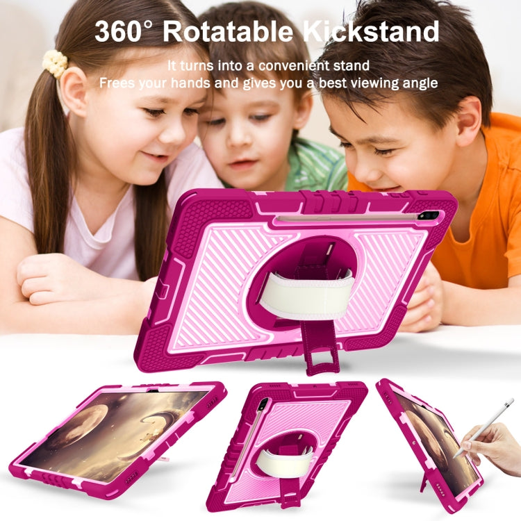 For Samsung Galaxy Tab A7 Lite 360 Degree Rotation Contrast Color Silicone + PC Tablet Case(Rose Red+Pink) by bashfashion