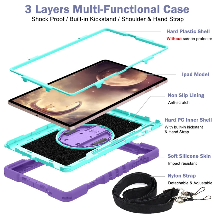 For Samsung Galaxy Tab A7 Lite 360 Degree Rotation Contrast Color Silicone + PC Tablet Case(Purple+Mint Green) by bashfashion