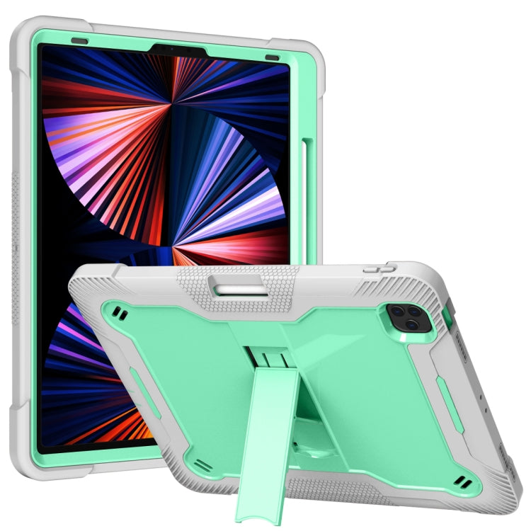For iPad Pro 12.9 2022 / 2021 / 2020 / 2018 Silicone + PC Shockproof Tablet Case(Mint Green+Grey) by bashfashion