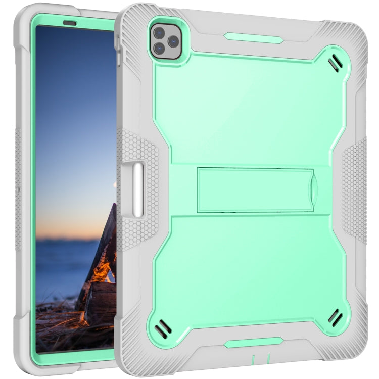 For iPad Pro 12.9 2022 / 2021 / 2020 / 2018 Silicone + PC Shockproof Tablet Case(Mint Green+Grey) by bashfashion