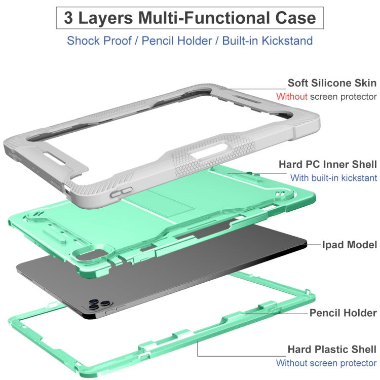 For iPad Pro 12.9 2022 / 2021 / 2020 / 2018 Silicone + PC Shockproof Tablet Case(Mint Green+Grey) by bashfashion