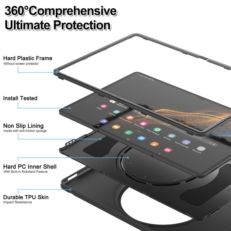 For Samsung Galaxy Tab S10 Ultra / S9 Ultra / S8 Ultra 360 Rotation Handle Grip TPU + PC Tablet Case(Black) by bashfashion