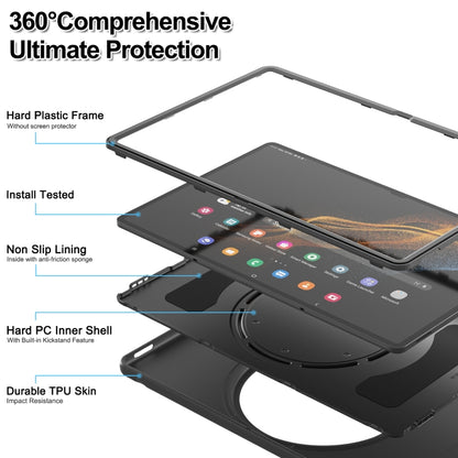 For Samsung Galaxy Tab S10 Ultra / S9 Ultra / S8 Ultra 360 Rotation Handle Grip TPU + PC Tablet Case(Black) by bashfashion