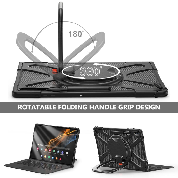 For Samsung Galaxy Tab S10 Ultra / S9 Ultra / S8 Ultra Rotary Handle Grip TPU + PC Tablet Case(Black) by bashfashion