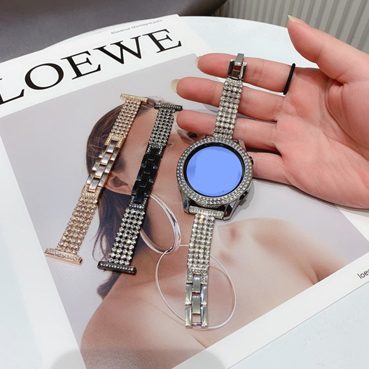 20mm Universal Four-Row Diamond Metal Watch Band(Silver) by bashfashion