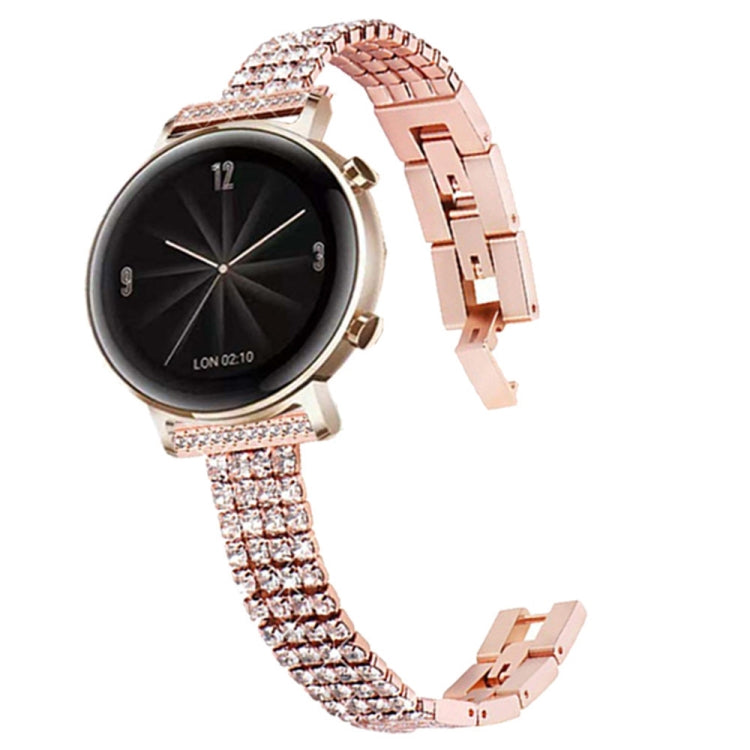 22mm Universal Four-Row Diamond Metal Watch Band(Rose Gold) by bashfashion