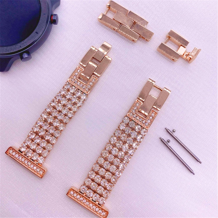22mm Universal Four-Row Diamond Metal Watch Band(Rose Gold) by bashfashion