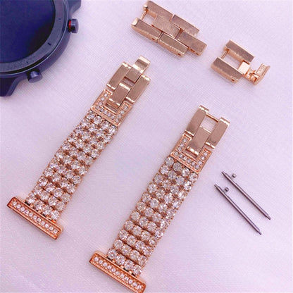 22mm Universal Four-Row Diamond Metal Watch Band(Rose Gold) by bashfashion