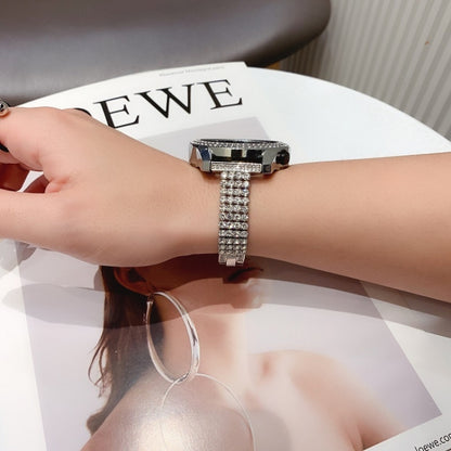 22mm Universal Four-Row Diamond Metal Watch Band(Silver) by bashfashion