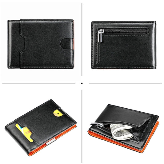 9651 Ultra-thin Two-fold RFID Anti-theft Genuine Leather Wallet For Men and Women(Orange) by bashfashion