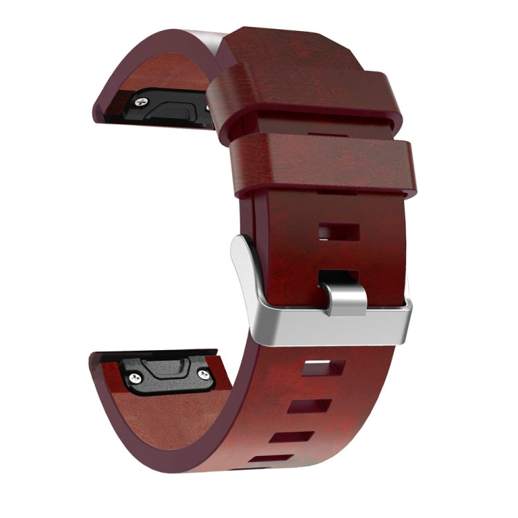For Garmin Fenix 5X (Without Sewing Thread) Quick Release Leather Watch Band(Brown) by bashfashion