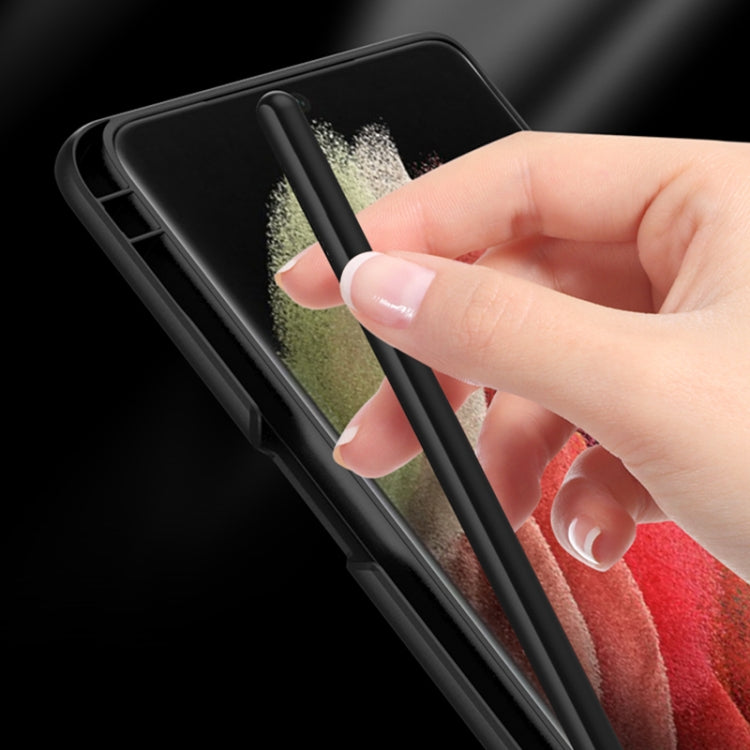 For Samsung Galaxy S21 Ultra 5G GKK Ultra-thin Shockproof Phone Case with Holder & Pen Slots & Stylus Pen(Forest Green) by GKK