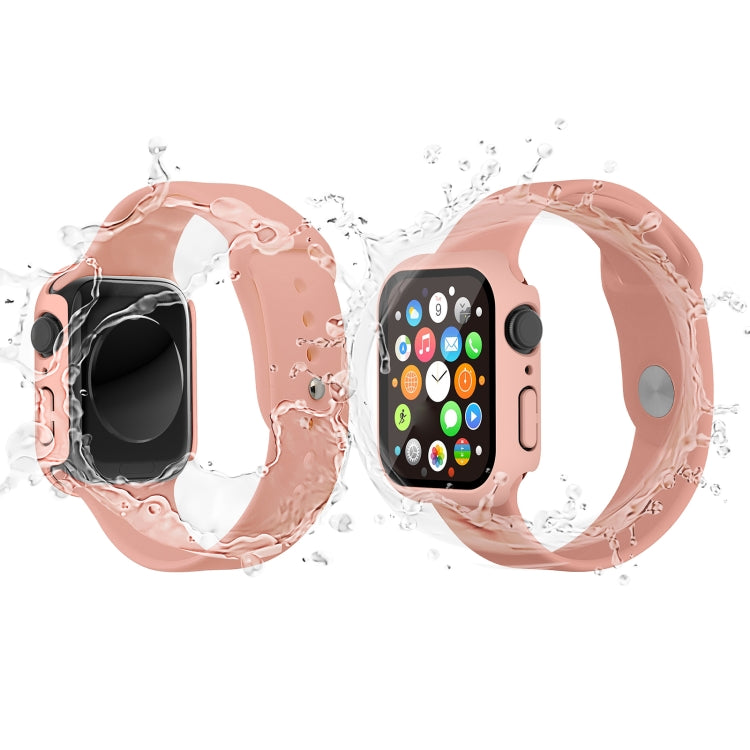 Waterproof PC+Tempered Film Watch Case For Apple Watch Series 9 / 8 / 7 41mm(Pink) by bashfashion