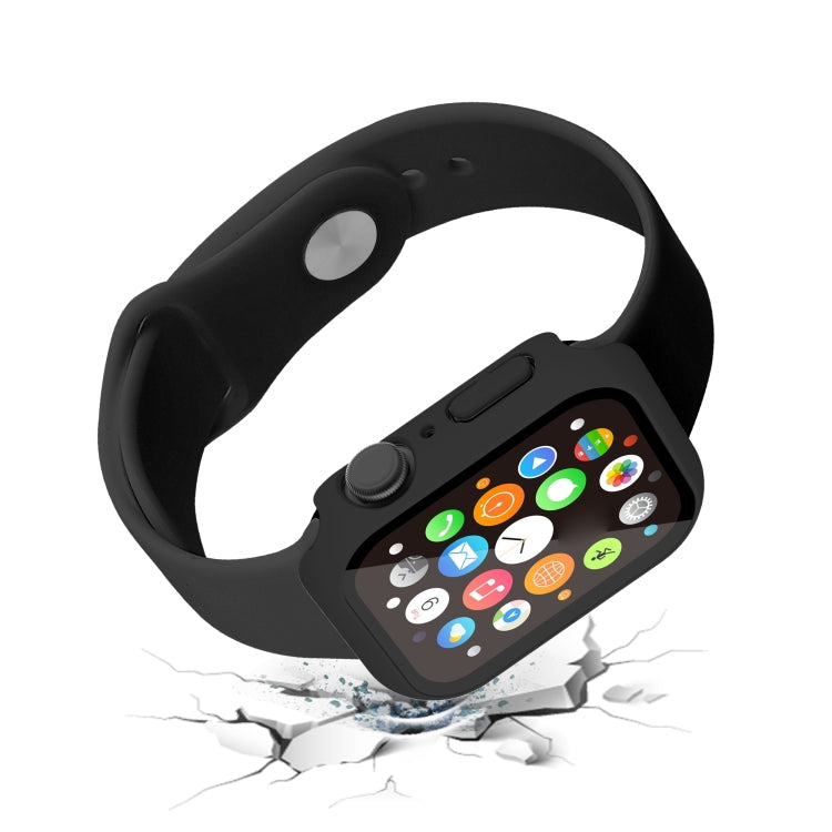 Waterproof PC+Tempered Film Watch Case For Apple Watch Series 9 / 8 / 7 41mm(Black) by bashfashion