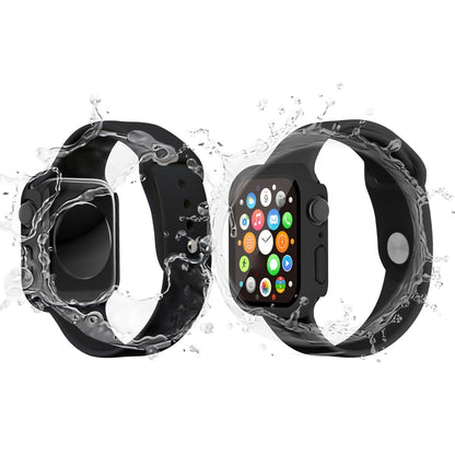 Waterproof PC+Tempered Film Watch Case For Apple Watch Series 9 / 8 / 7 41mm(Black) by bashfashion