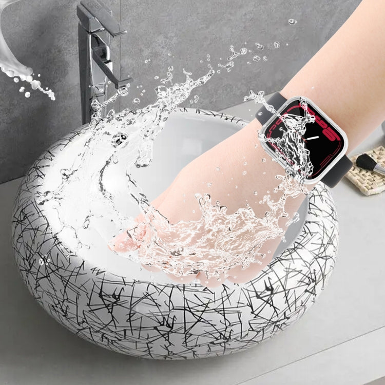 Waterproof PC+Tempered Film Watch Case For Apple Watch Series 9 / 8 / 7 41mm(Frosted Transparent) by bashfashion
