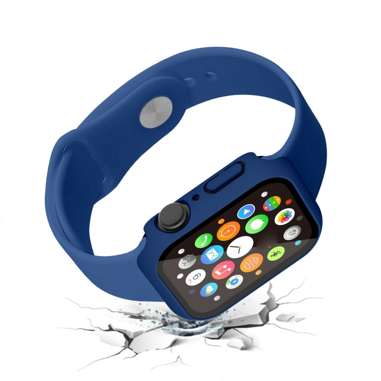 Waterproof PC+Tempered Film Watch Case For Apple Watch Series 9 / 8 / 7 45mm(Dark Blue) by bashfashion