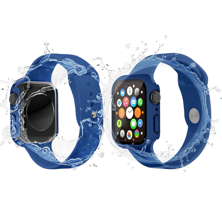 Waterproof PC+Tempered Film Watch Case For Apple Watch Series 9 / 8 / 7 45mm(Dark Blue) by bashfashion