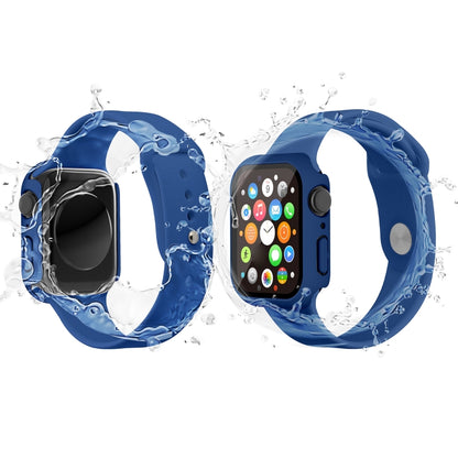 Waterproof PC+Tempered Film Watch Case For Apple Watch Series 9 / 8 / 7 45mm(Dark Blue) by bashfashion
