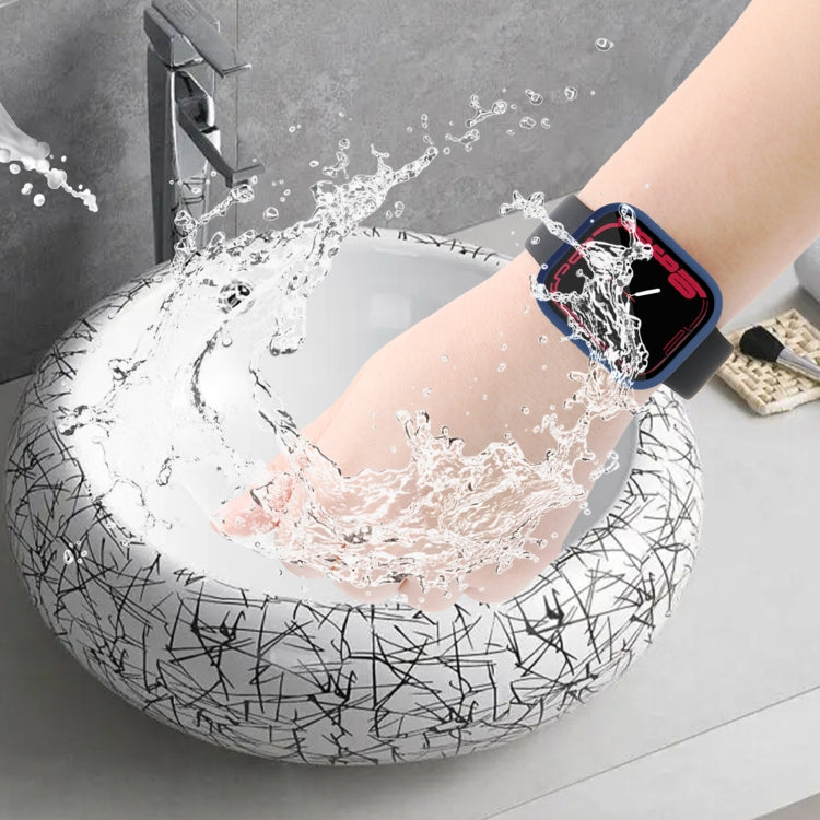 Waterproof PC+Tempered Film Watch Case For Apple Watch Series 9 / 8 / 7 45mm(Dark Blue) by bashfashion