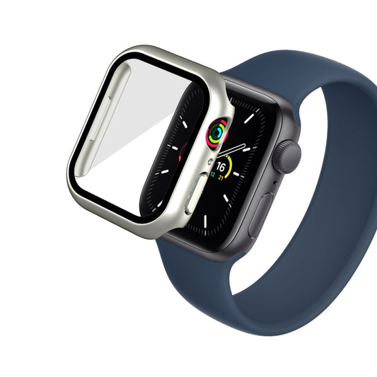 Waterproof PC+Tempered Film Watch Case For Apple Watch Series 9 / 8 / 7 45mm(Starlight Silver) by bashfashion