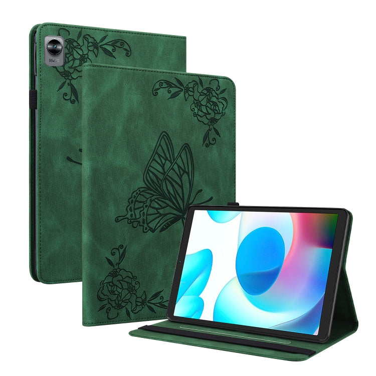 For Realme Pad Mini Butterfly Flower Embossed Leather Tablet Case(Green) by bashfashion