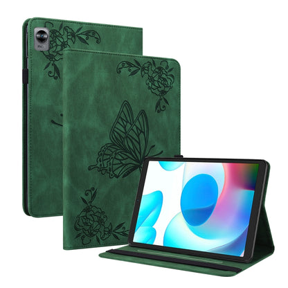 For Realme Pad Mini Butterfly Flower Embossed Leather Tablet Case(Green) by bashfashion